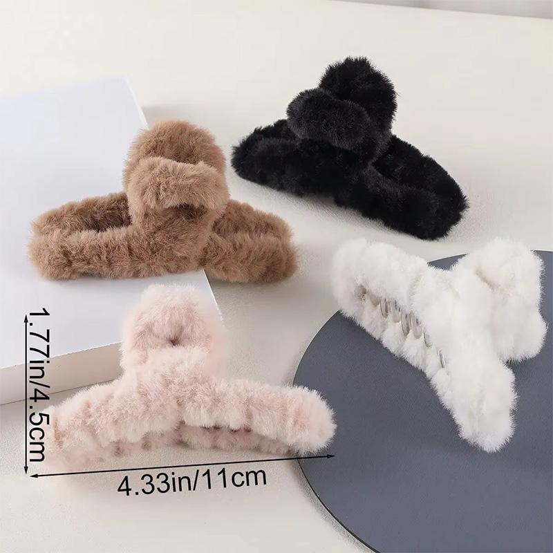 Solid Fluffy Cross Hair Claw For Women Girls Sweet Hair Ornament Plush Headband Hair Claw Clip Hairpin Hair Accessories