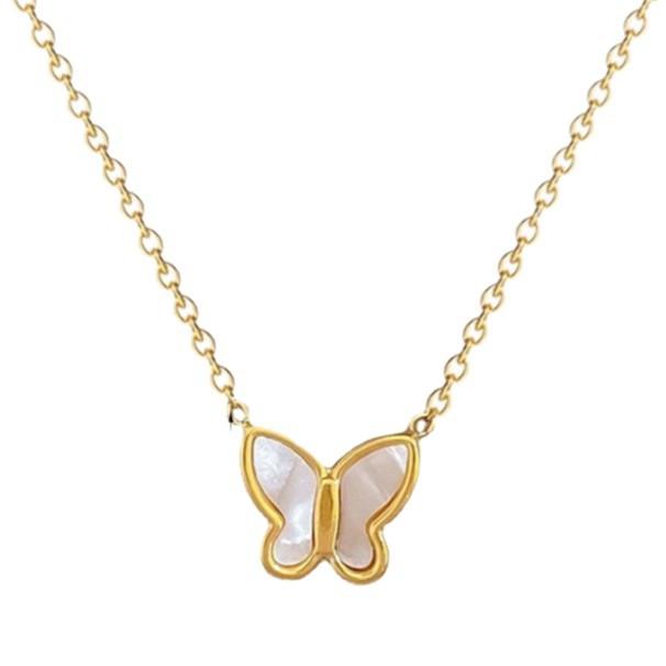 European and American French Light Luxury Plated 18k Gold Stainless Steel Fritillary Bow Pendant Necklace Women's Bead Chain Jewelry