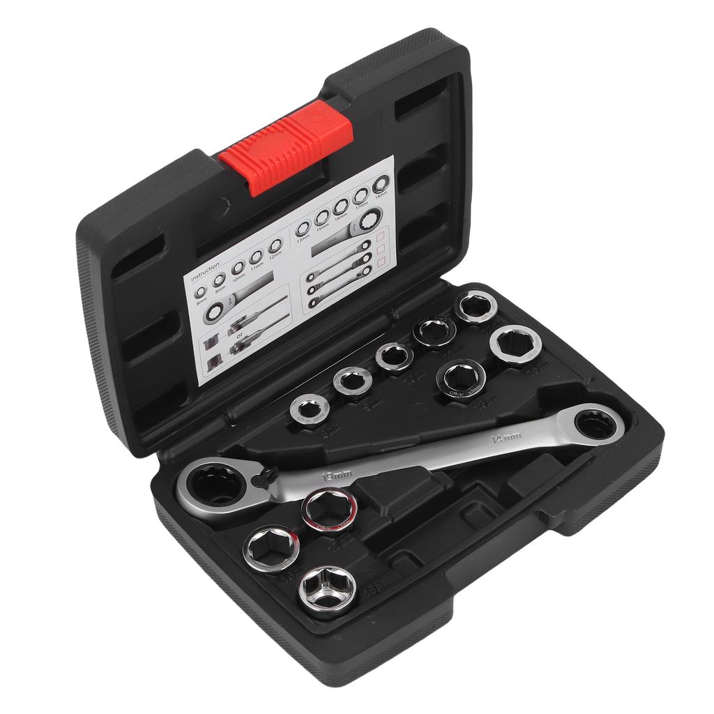 Ratchet Wrench Reversible 14 19mm 72 Tooth 12 Point Double Box End Ratcheting Wrench with 10 Replacement Heads