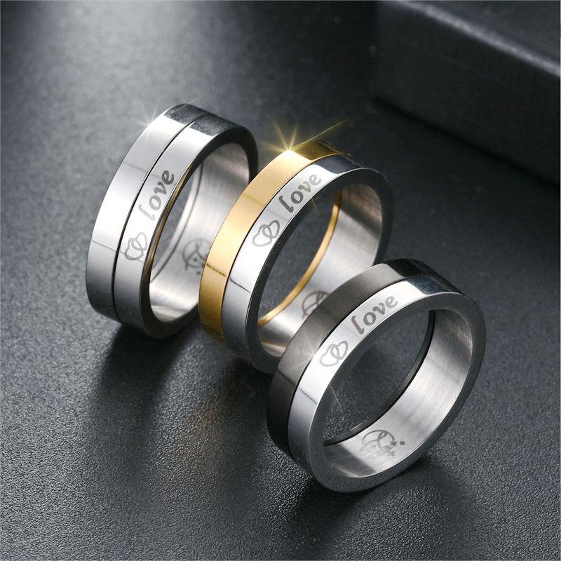 Rotatable Titanium Steel Ring Women, Love LOVE Couple Ring Fashion Trendy Men's Hand Jewelry