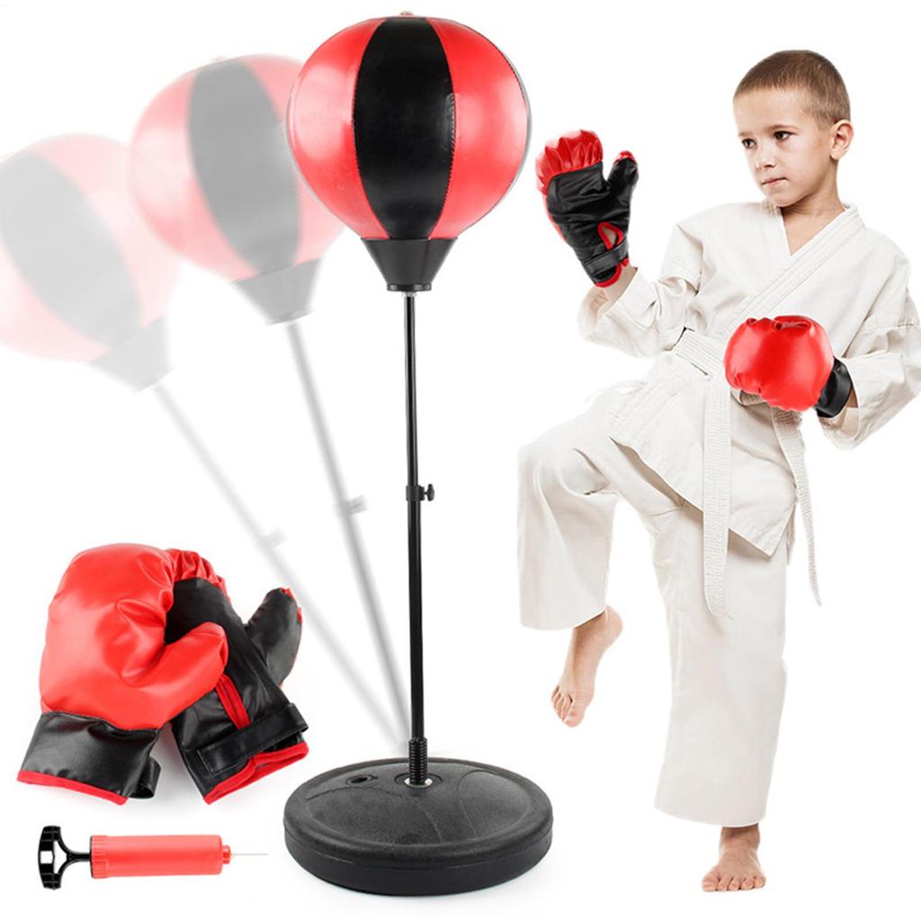 Freistehender Boxsack Boxball Training MMA Sport mit Handschuhen und Matte Verstellbare Höhe 125-145cm für Über 13 Jahre