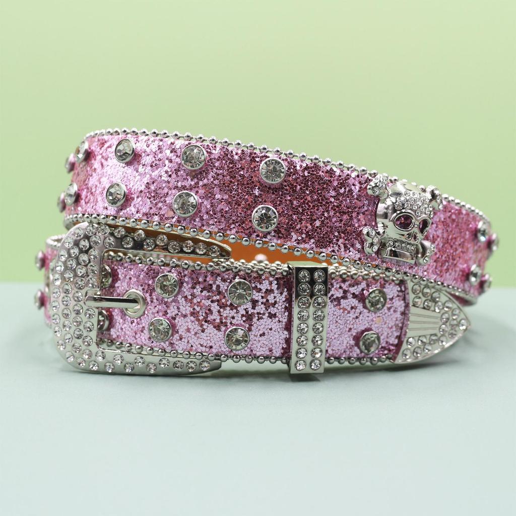 European Style Punk Skull Belt with Rhinestones - Unisex Rock Fashion Accessory