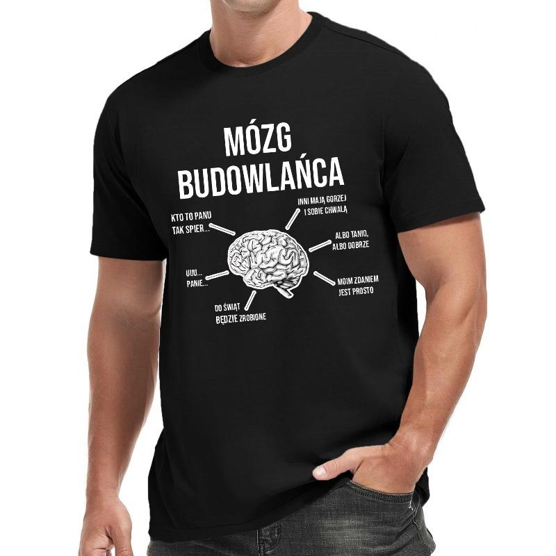 

European Size Casual Summer Short Sleeve, White with Black Text & Brain Design, Lightweight Polyester Blend, Round Neck, Machine Washable 4XL чорний