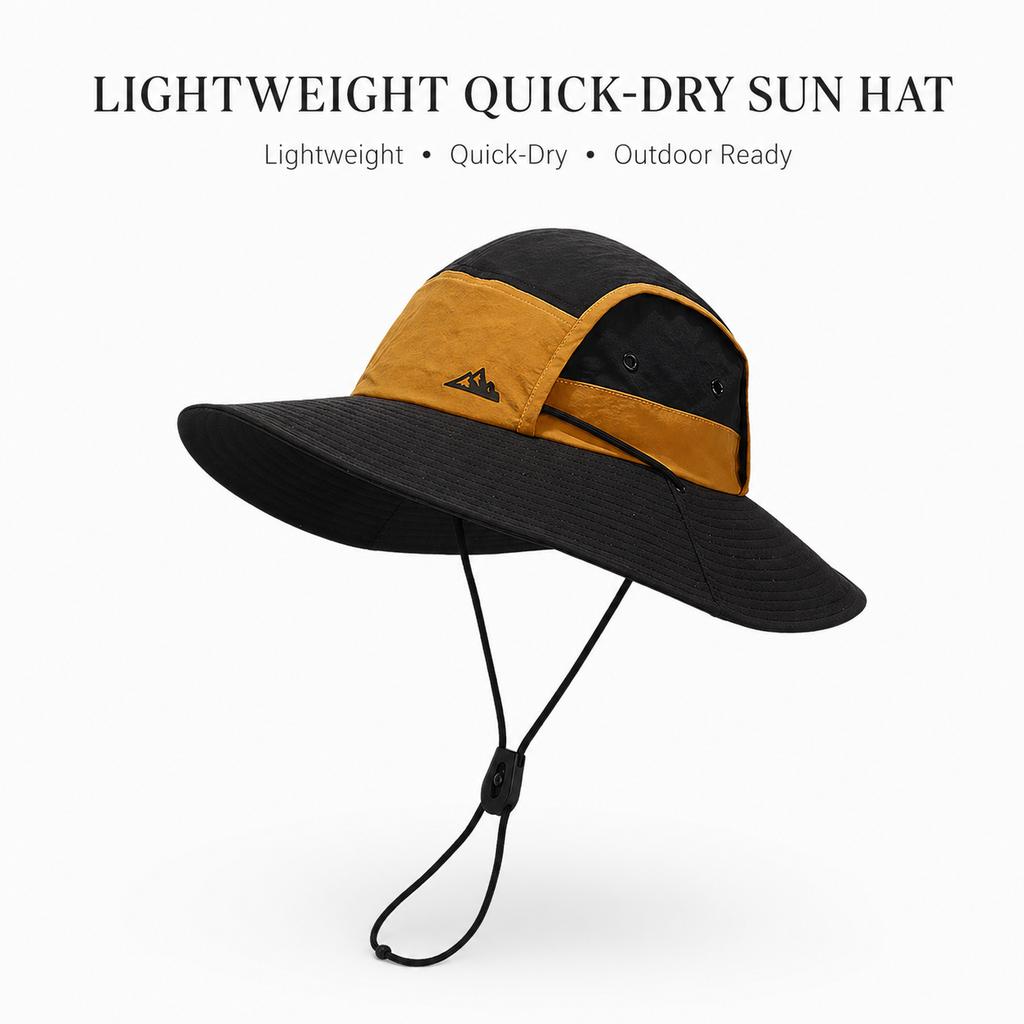 Outdoor Wide Brim Sun Hat For Women Men Summer Quick Dry Breathable Bucket Hat Hiking Fishing Cap Color-Block Adjustable Strap