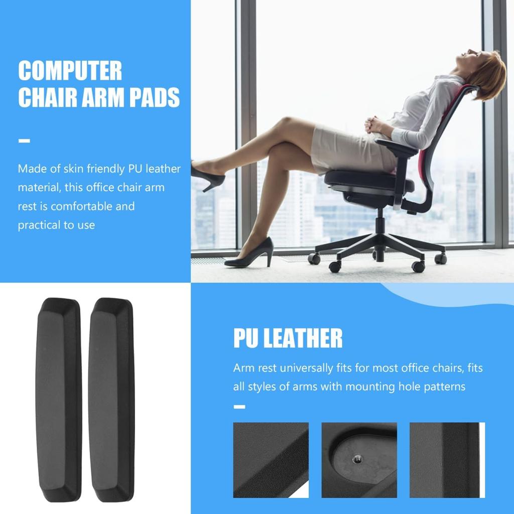 COHEALI 2pcs Office Chair Arm Armrest Covers: Stretchable PU Leather Protectors for Office/Gaming Chairs Furniture Parts (Black)