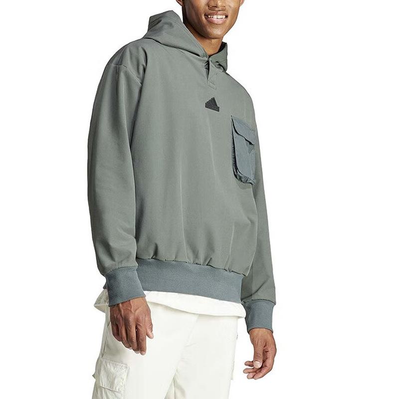 adidas Kapuzenpullover Buchstabenlogo Überschnittene Schultern Langarm-Sweatshirt Herren-Sweatshirt Grau Grün IR5182