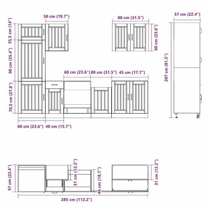 VidaXL Ensemble d'armoires de cuisine 7 pcs Kalmar bois d'ingénierie, ensemble d'armoire, étagère de rangement, placard, 3314773