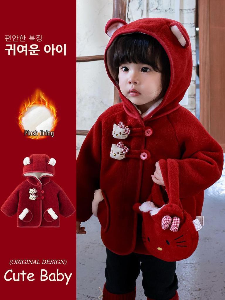 Girls' Fleece-Lined Hooded Jacket - Autumn/Winter 2025 Style, Thick Lambswool, Children's Winter Coat.