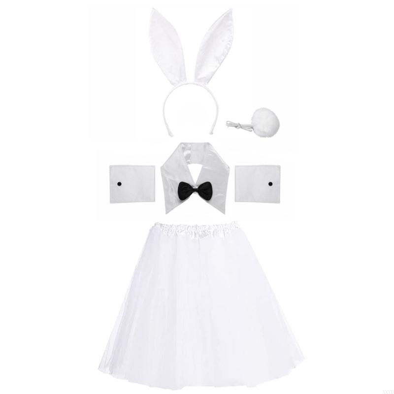AXYD Rabbit Costume Easter Bunny Costume Set Bunny Cosplay Headband Tail Collar