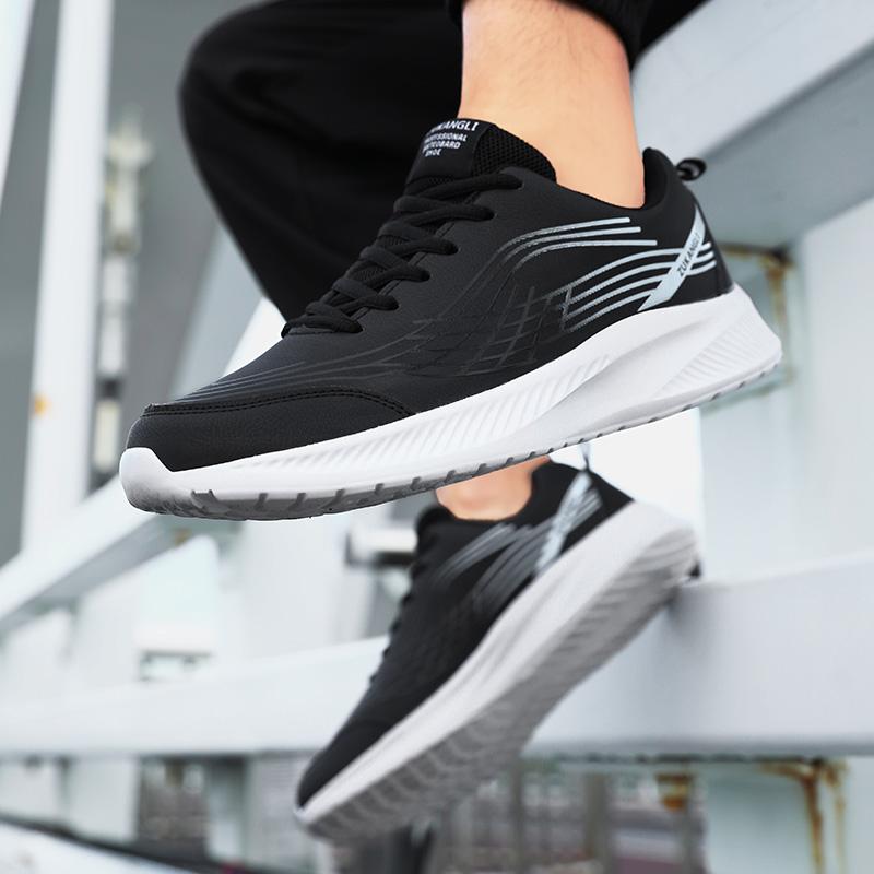 Fashion Thick Soled Black Running Shoes Men Waterproof Athletic Sneakers Men Wear-resistant Non Slip Walking Sport Shoes Comfortable Men