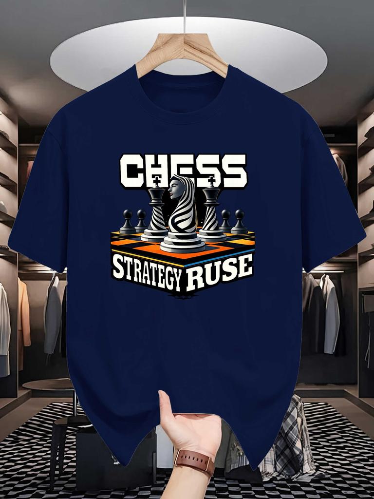 Chess Queen Pieces Graphic Mens Crew Neck T Shirt Chess Strategy Ruse Board Game Print Short Sleeve Casual Cotton Daily Tops