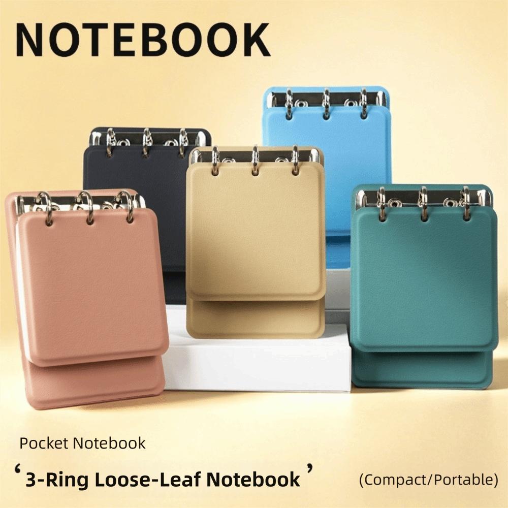 PU Leather Cover Loose-Leaf Notebook 3-Ring Binder Memo Pad Mini Pocket Notebook  Students