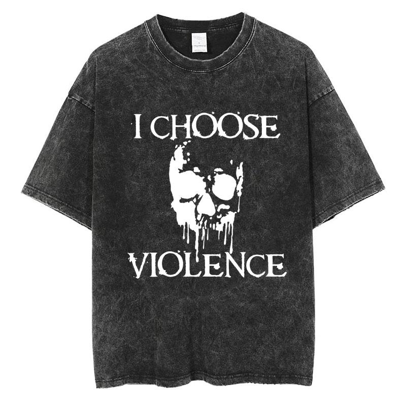 Funny I Choose Violence Washed T Shirt Funny Cat Meme Popular Short Sleeve Men Women Oversized Casual Cotton T Shirts Streetwear