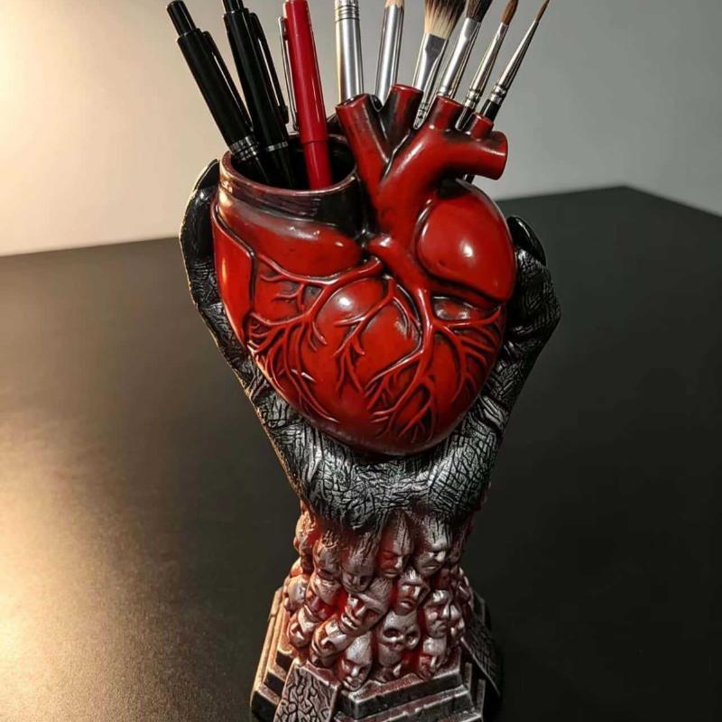 Gothic Anatomical Heart Resin Vase Unique Skull Base Perfect For Halloween Decor Dark Home Party Ornaments