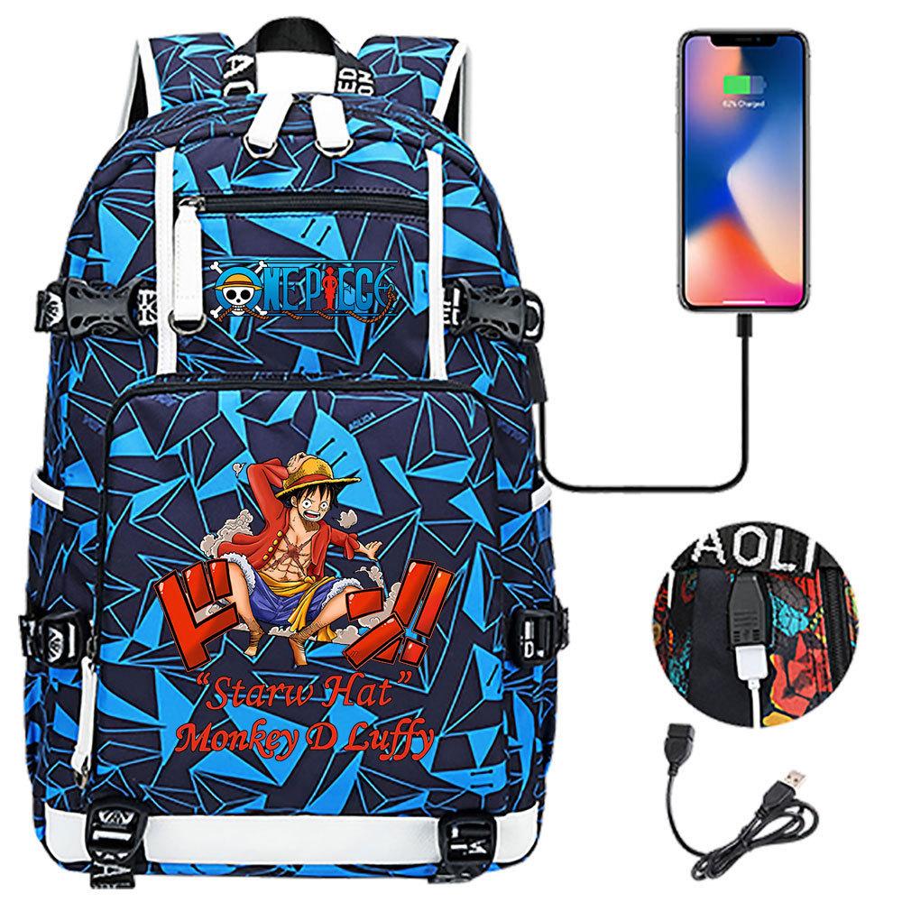 Anime Print USB Charging Backpack for Teens Students Unisex Casual Large Capacity Travel Daypack