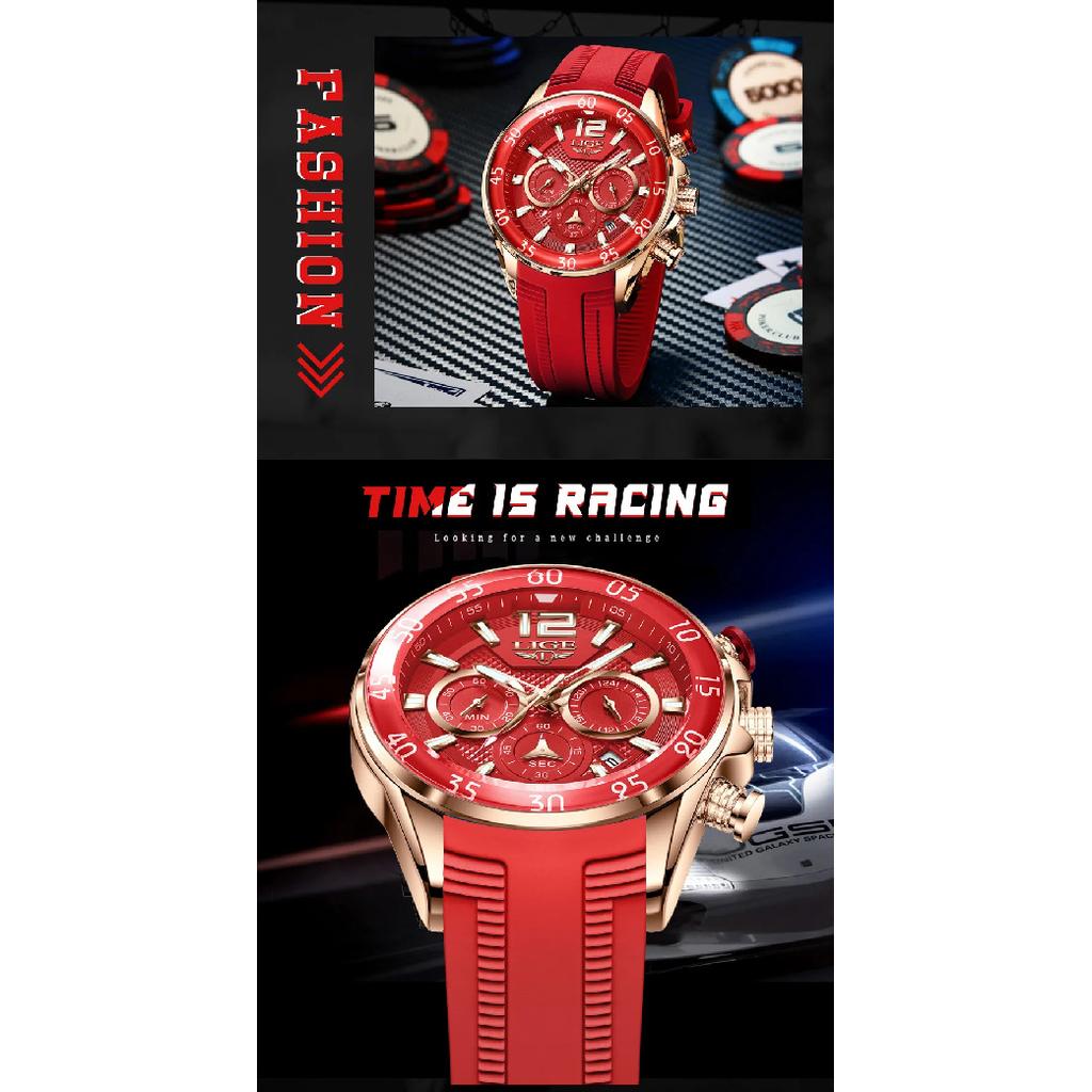 LIGE Neue Mode Herrenuhren Top Marke Luxus Quarz Armbanduhr Mann Sport Rotes Silikon Armbanduhr für Herren Reloj Hombre Chronograph