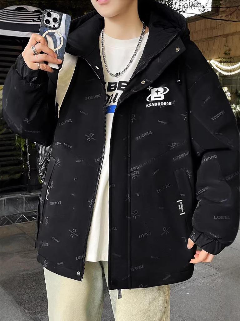 Men's Autumn/Winter Hooded Parka - Thick Velvet, Warm, and Loose-Fit for Teens Outdoor Cold Protection