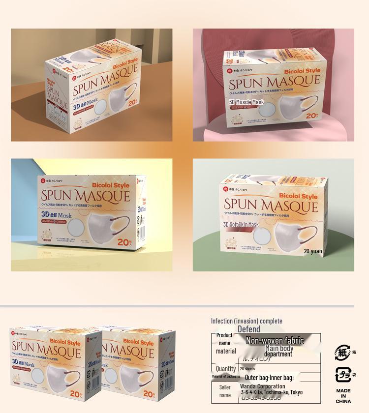 Japonská 3D jednorázová unisex spunlace netkaná ochranná maska