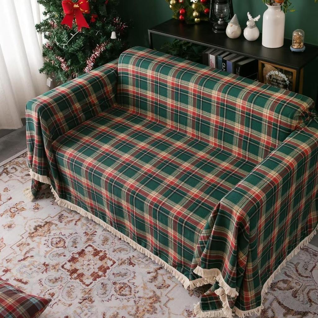 Sofabezug Modernes Karomuster Überwurf Wohnzimmermöbel Schutz Sofabezug Handtuch für Weihnachtsdekoration Sofa Sitzkissen