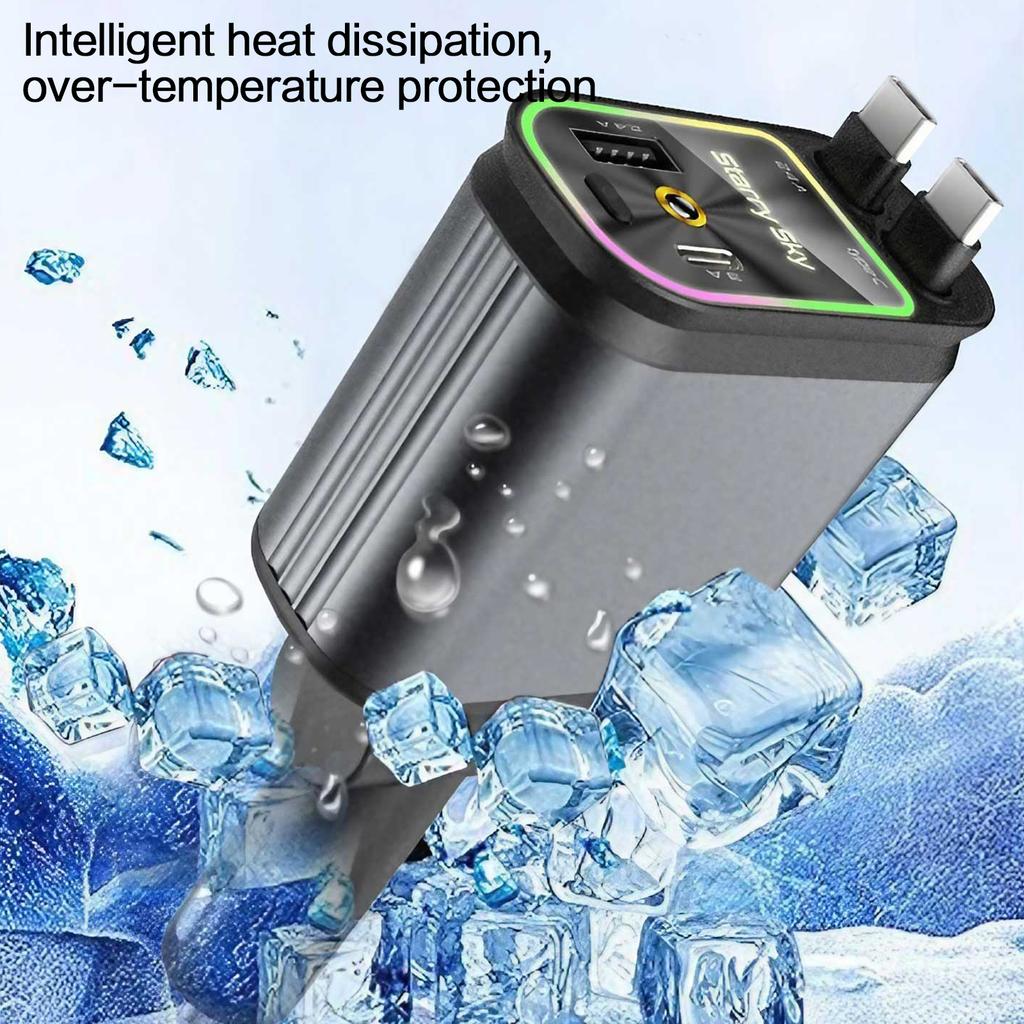 Fast Charging Car Charger 4 In 1 Retractable Car Charger with USB Type-C Cable & 2 Type C Charging Ports, Universal Car Charger