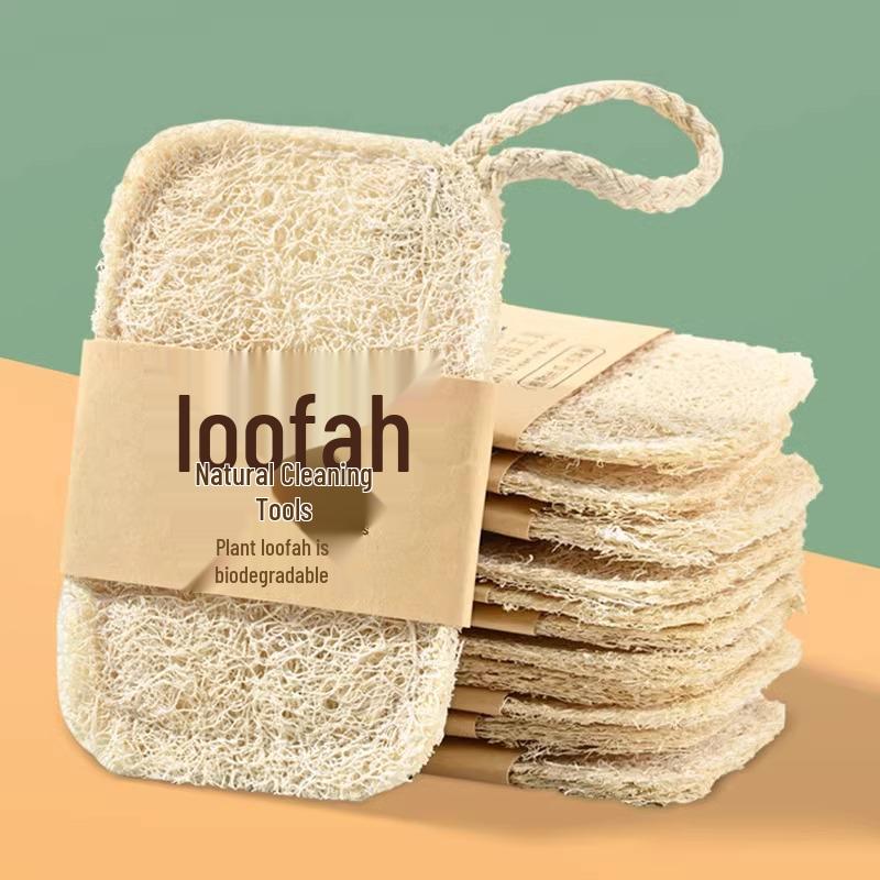 Loofah Dishcloth & Pot Brush: Natural Luffa Dishwashing Pad for Kitchen Cleaning