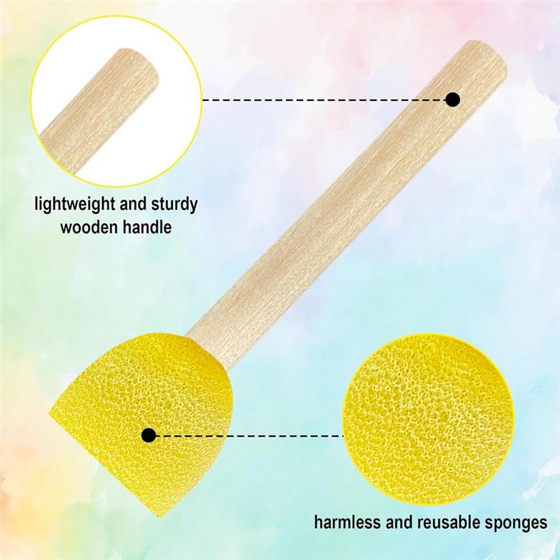

A25F-For Kids Painting Tools 40Pcs Foam Paint Brushes Round Sponge Paint Brush With Wooden Handle For Kids Painting