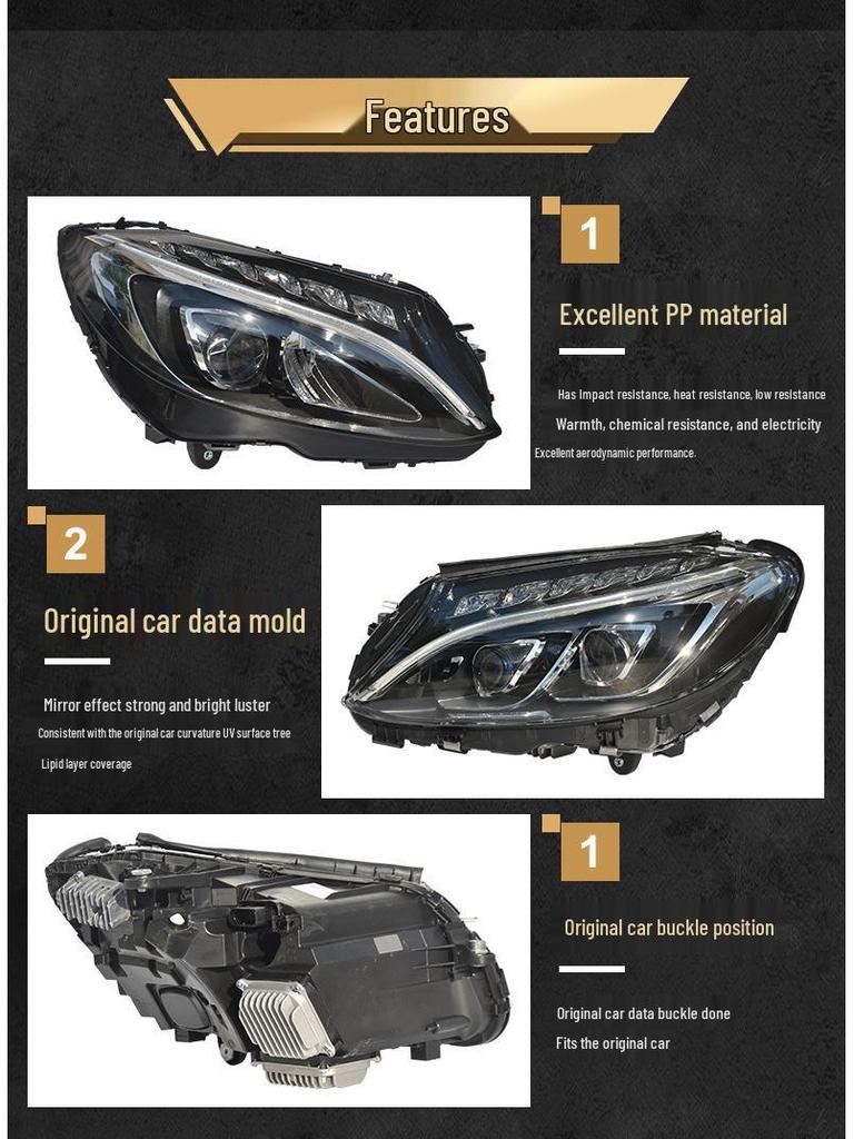 Mercedes-Benz C-Class W205 Double Projector LED Headlight for C200 C260 C300 C400 - Low to High Configuration