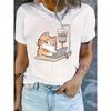 Uroczy T-shirt Bawełniany z Nadrukiem Kota, Krótkim Rękawem, Okrągłym Dekoltem, Casualowy, Graficzny, z Zabawnym Memem Zwierzęcym dla Miłośników Kotów