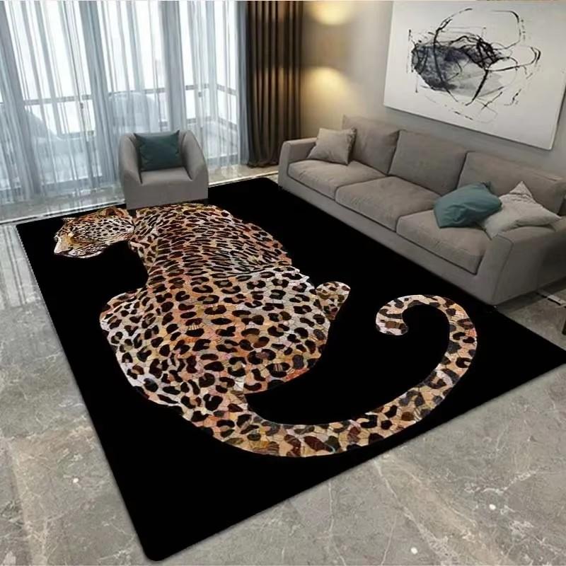 Leoparden-Blumenmuster Teppich Groß Waschbarer Bodenläufer für Wohnzimmer Schlafzimmer Arbeitszimmer Spielzimmer Fußmatte Heimdekoration Teppich