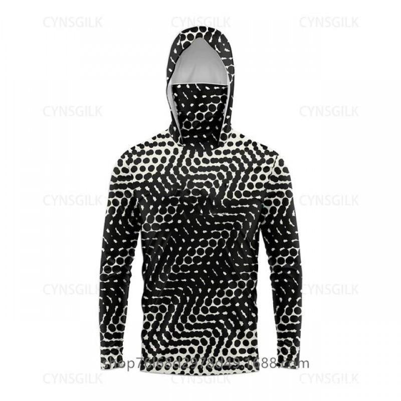 Mens Quick-Dry Ice Silk Long Sleeve Fishing Shirt With Hood Integrated Face Cover UV Protection Outdoor Sunproof Apparel