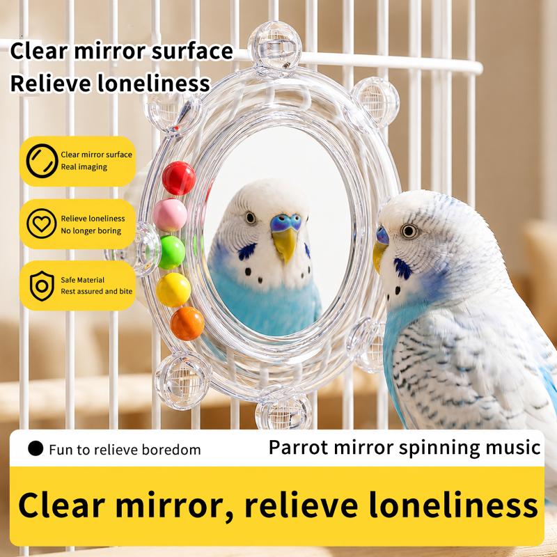 Colorful Ball Parrot Mirror Wear-Resisting Spinning Puzzle Bird Mirror Perch Bite Resistant Bird Cage Decor
