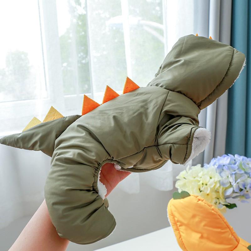 Warm Winter Dog Four-Legged Cotton Coat Small Breeds Dinosaur Style Thick Fleece Lined Pet Clothing