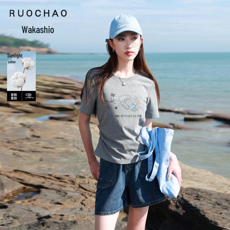 SanCai Plus Size Round Neck Printed Cotton T-Shirt M