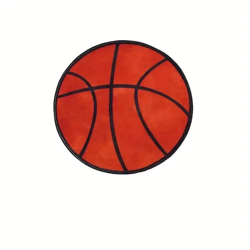 Basketball Pattern Round Rug Non-Slip Washable Home Decor Living Room Sofa Decor Boys Bedroom Plush Floor Mats