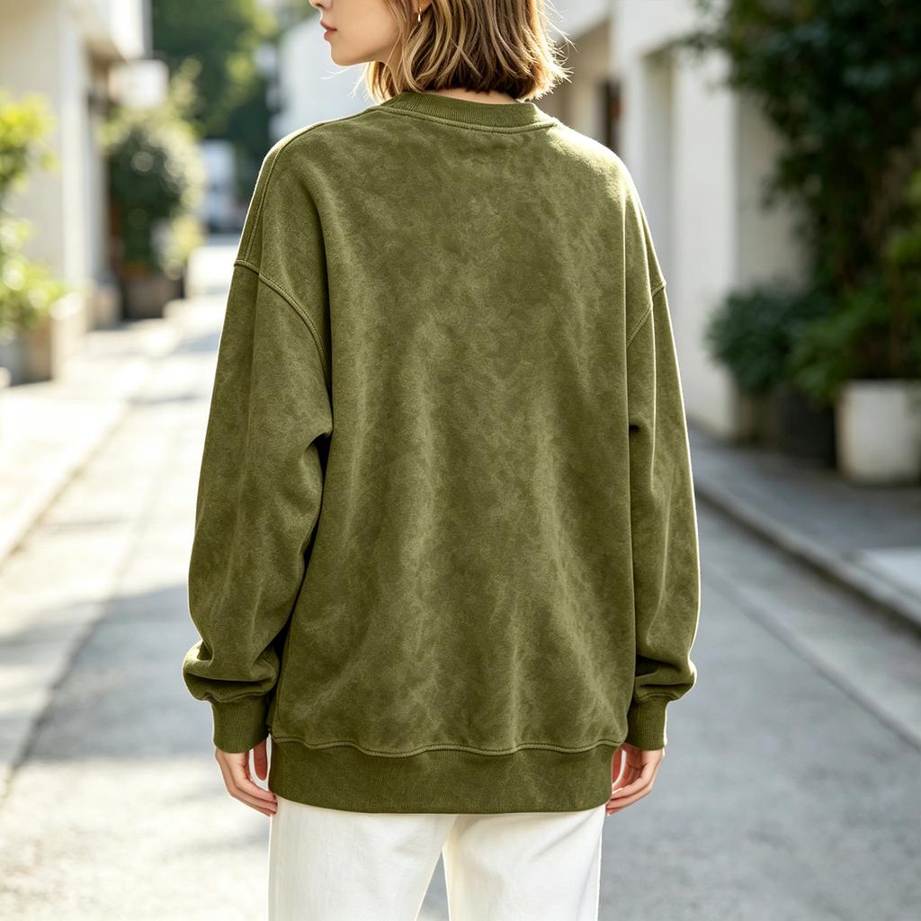 Women's Casual Pullover Top with Loose Fit, Drop Shoulder, Long Sleeves and Curved Seam