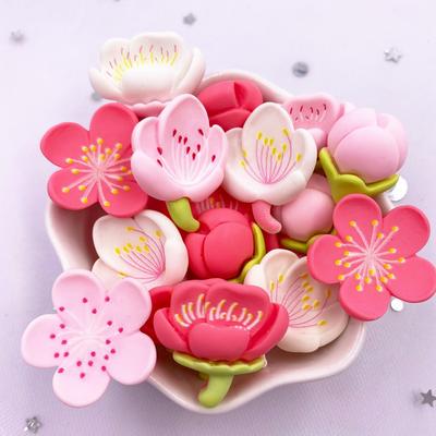 Harz Kawaii bunt bemalte Kirschblüten Flatback Stein Scrapbook Figur 10PCS DIY Dekor Wohnaccessoires Kunsthandwerk