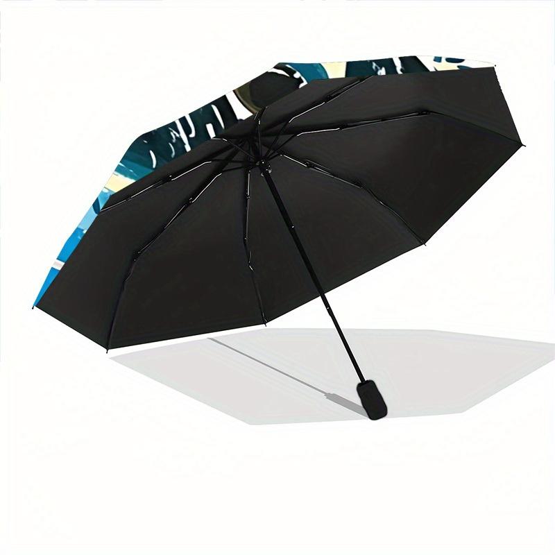 1pc Pug Flowers Automatic Folding Umbrella Portable Collapsible Design, 8-Rib Iron Frame, Durable Fabric, All-Season Casual Outdoor Accessor