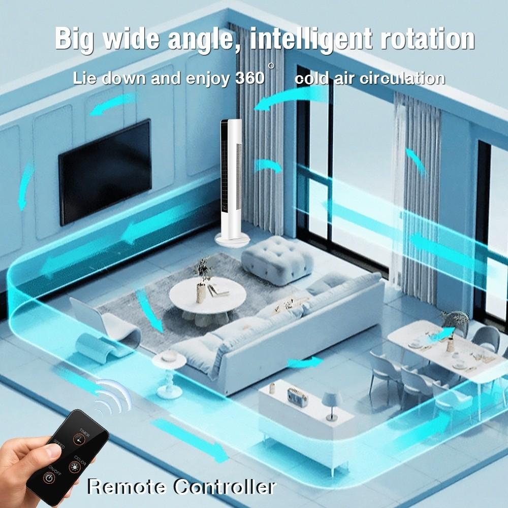 3-Speeds Intelligent 360° Air Circulation Fan Adjustable Bladeless Tower Fan Remote Control Low Noise Home Office Standing Fan