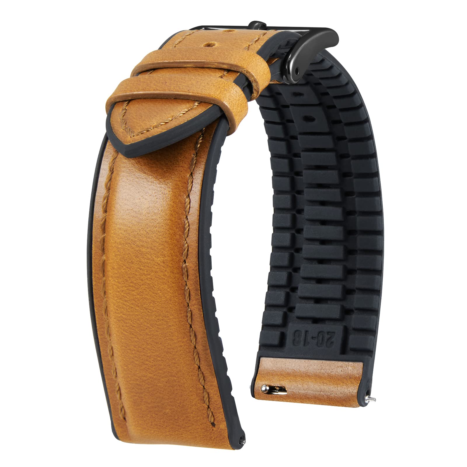 

[BINLUN] Leather Watch Strap, Quick Release, Leather, Watch Band, Inner Silicone, Breathable 14mm