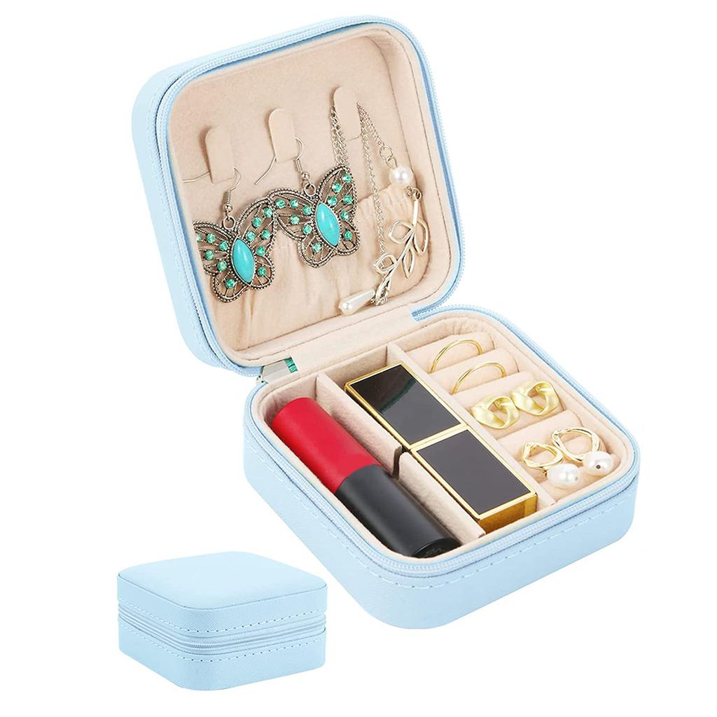 Tragbare Schmuckaufbewahrungsbox Reise-Schmuckorganizer-Etui Lederaufbewahrung Ohrringe Halskette Ring Schmuckdisplay