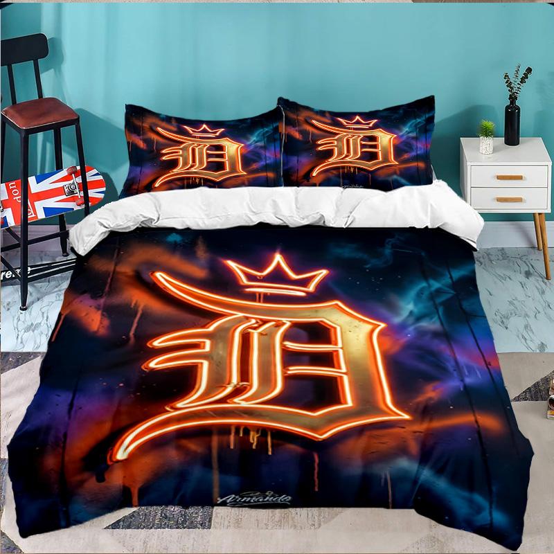 Detroit Tigers Emblem 3pcs Bedding Set,Including 1pc Duvet Cover And 2pcs Pillowcases Perfect Gift for Christmas,Ideal for Bedroom, Dormitory