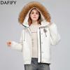 DAFIFY Women's Fashion Casual Fall Winter Solid Color Print Long Sleeve Loose Waistline Jackets & Coats Down Coats