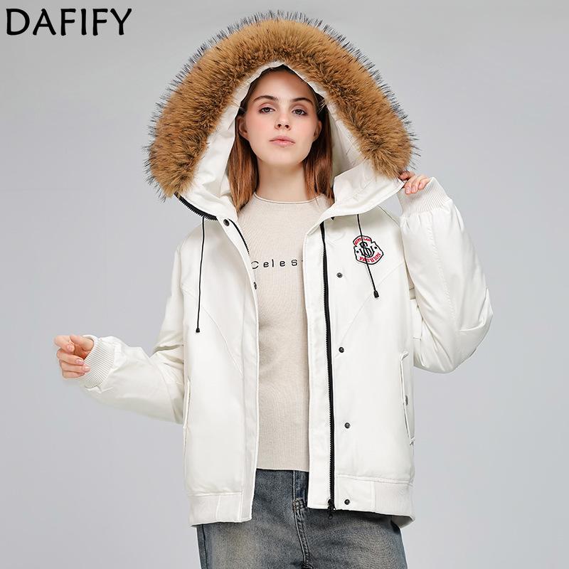 DAFIFY Women's Fashion Casual Fall Winter Solid Color Print Long Sleeve Loose Waistline Jackets & Coats Down Coats
