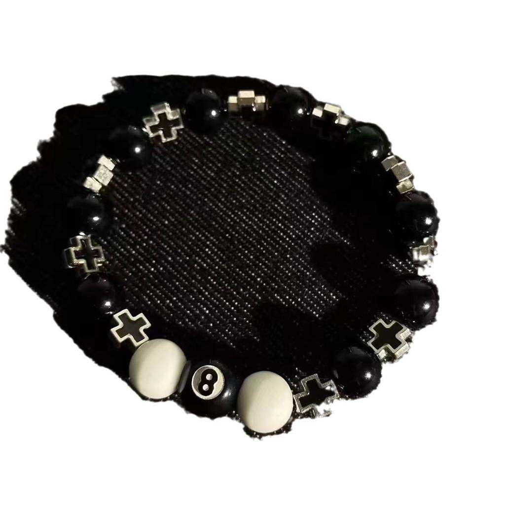 Schwarzes Achterball Geometrisches Metallknopf Armband Für Paare Und Männer