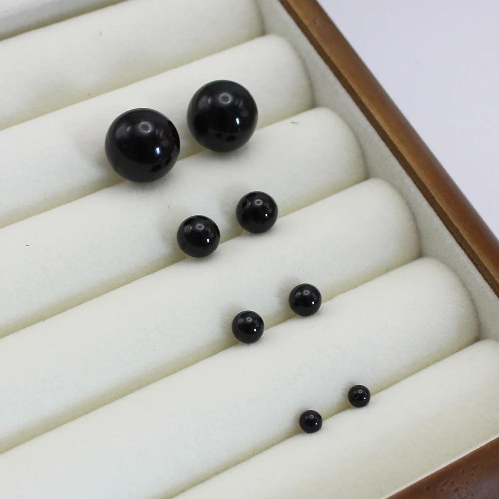 4mm 6mm 8mm 14mm Black Round Ball Imitation Pearl Stud Earring for Women Simple Temperament Ear Jewelry Christmas Day Girl