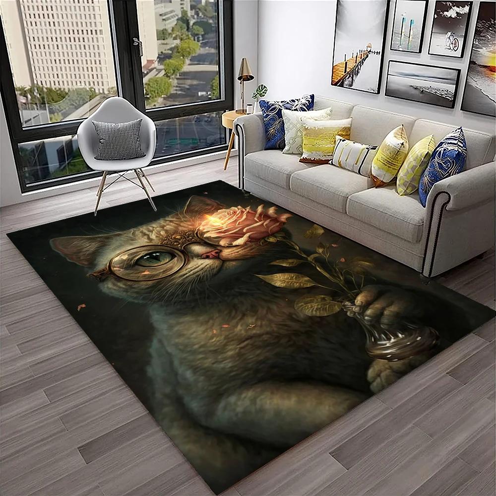 3D Cute Cat Flower Cartoon Carpet Rug for Home Living Room Bedroom Sofa Doormat Decor,Child Play Area Rug Non-slip Floor Mat