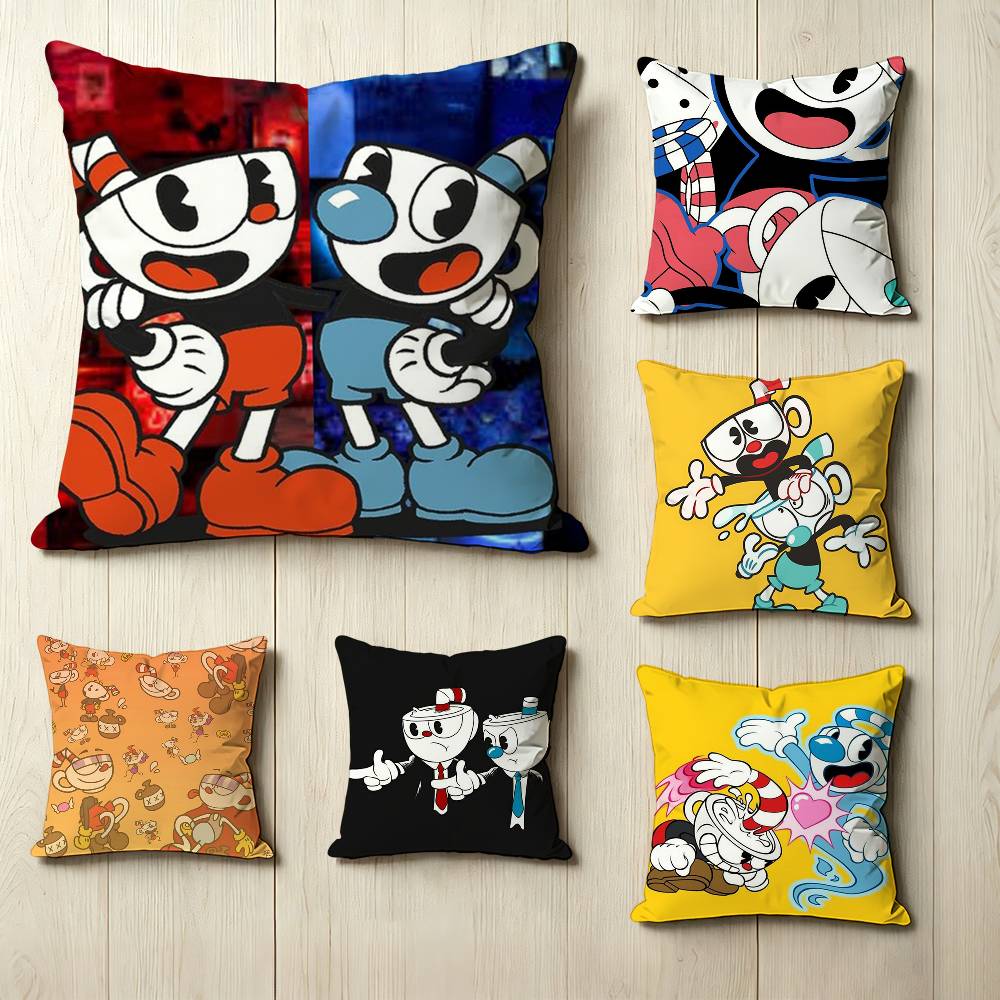 Retro Cartoon Game CCuphead Square DoubleSided Printed Pillow Case Bedroom Bedside Pillow Sofa Cushion Cover