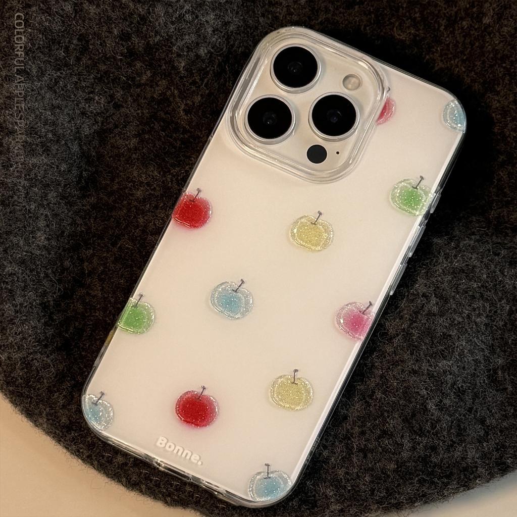 Glazed Sand Color Small Apple 17promax Mobile Phone Case Iphone16 Hard 12 Pendant 14 Small Fresh Glitter Powder Hard