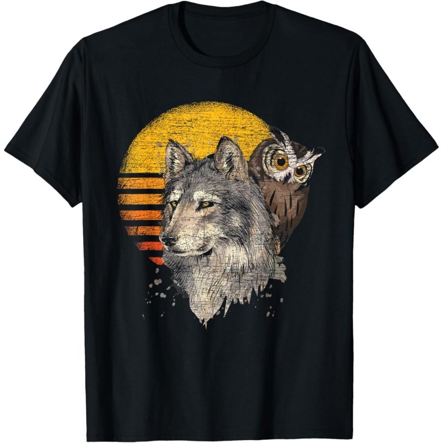 Retro Wolf Owl T-Shirt XXXXXL чёрный