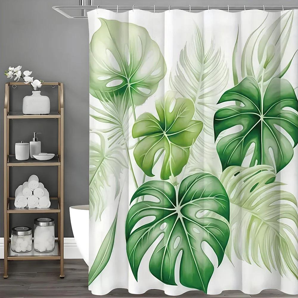 Tropical Leaf Turtleback Leaf Shower Curtain, Bathroom Decorative Shower Curtain, Waterproof Shower Curtain with Hooks